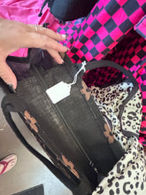 Load image into Gallery viewer, Travel Bag: Black burlap bag with scarf