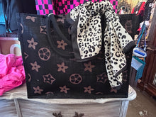 Load image into Gallery viewer, Travel Bag: Black burlap bag with scarf