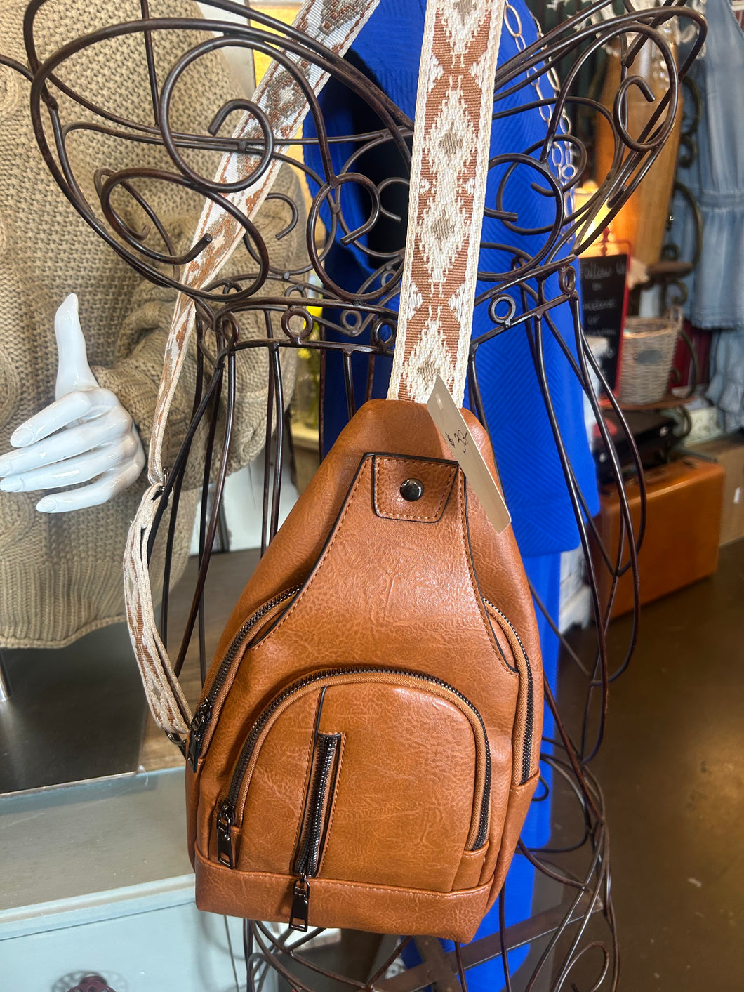 Bag: Brown Crossbody with cream band