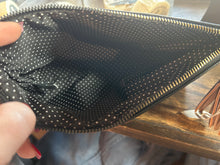 Load image into Gallery viewer, Makeup Bag: Black and tan Pleather