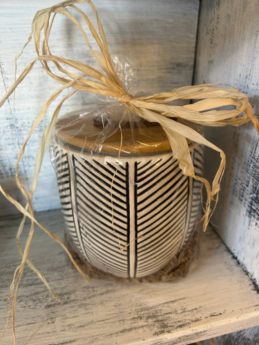 Canister: Cute ceramic canister with wooden lid